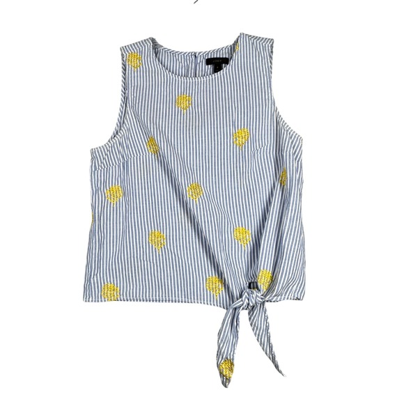 J.Crew Shirt Blue White Striped Tie-Front‎ Tank Sleeveless Embroidered Size 8 - Picture 1 of 9